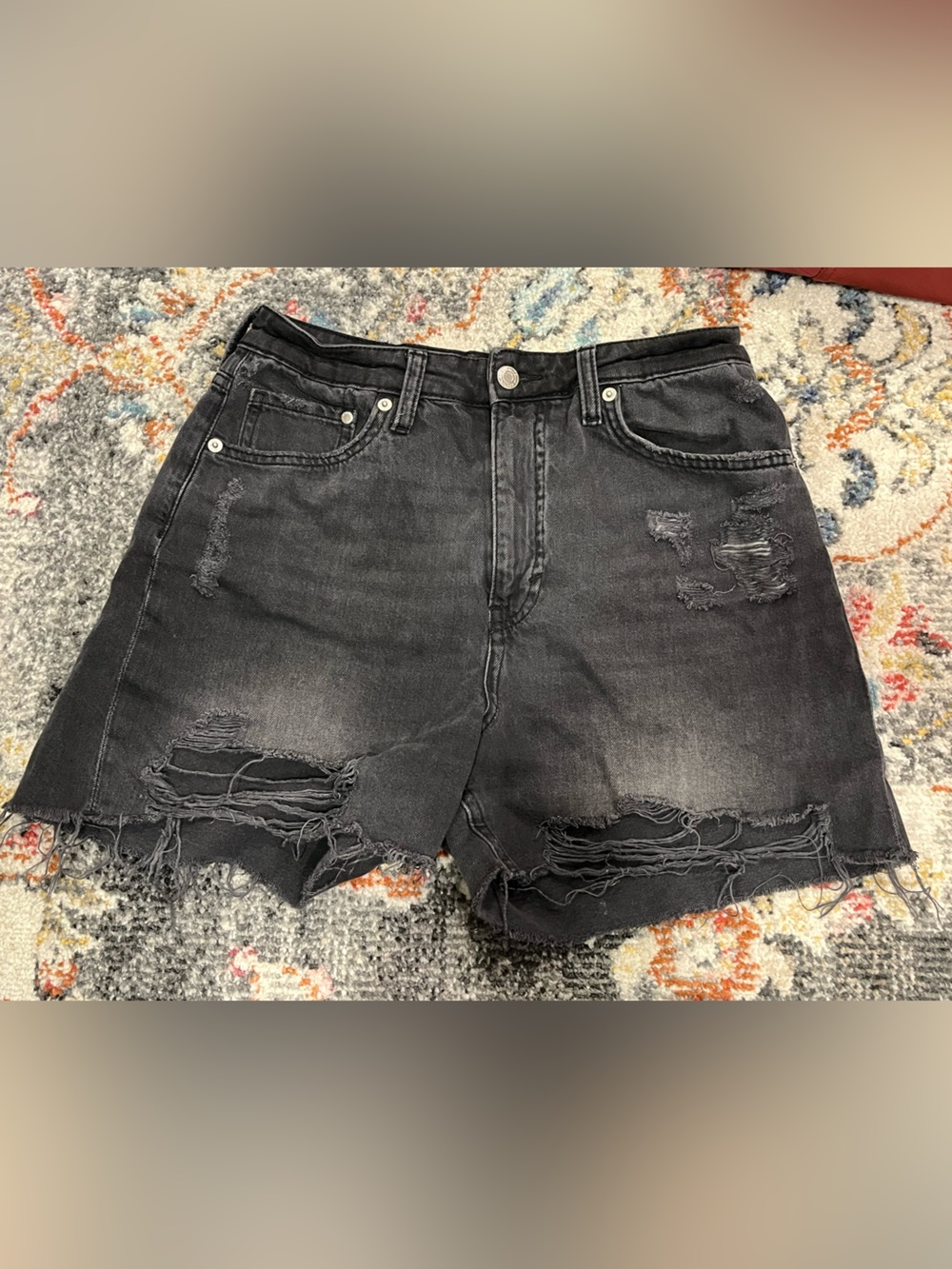 H&M Black Distressed Denim Jean Shorts